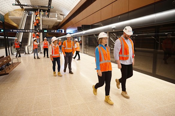 Transport Minister Jo Haylen tours Victoria Cross station in North Sydney in November 2023.