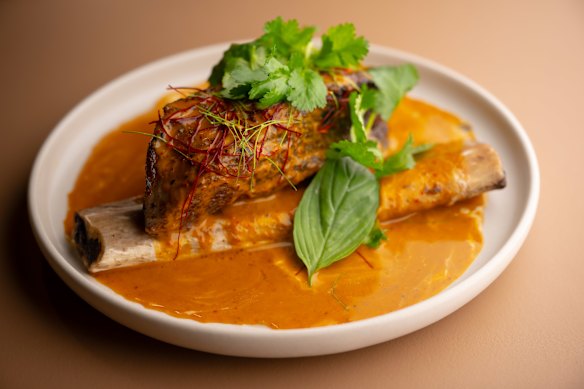 Twiced-cooked beef rib with panang curry and Thai basil. 