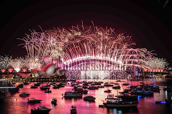 The midnight New Year’s Eve fireworks on Sydney Harbour.