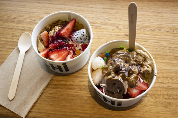 Indulgent toppings (right) can quickly up the calorie content of the supposedly “healthy” sweet treat.