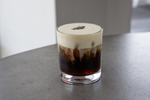 Rhythm, Algorithm’s cold brew served over ice and topped with orange-zested vanilla cream.