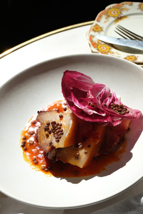 Pork shoulder and hazelnuts.