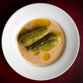 Stuffed zucchini and avgolemono.