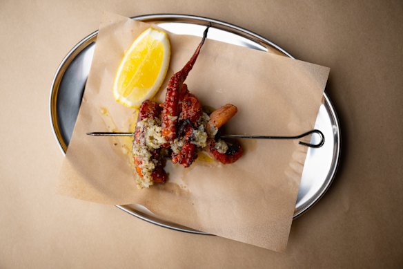 Grilled souvlaki ocotopus.