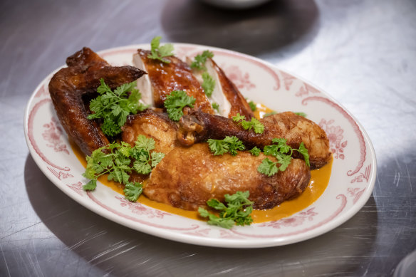 Roast Sommerlad chicken with paprikash sauce.