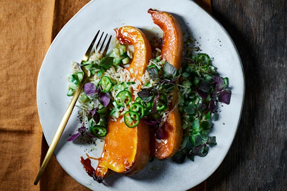 An accidentally vegan roasted pumpkin and brown rice salad with a Japanese twist.