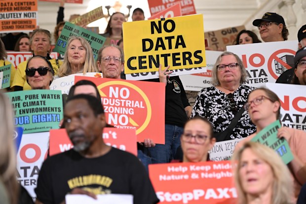 Anti-data centre demonstrators protest at the Pennsylvania state Capitol a few weeks ago.