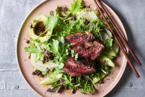 Steak salad with fermented black bean dressing.