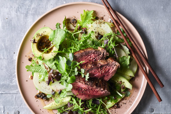 Black beans add umami oomph to the dressing for this protein-packed salad. 