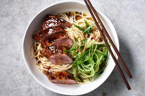 Spicy Sichuan pork with cold sesame noodles. 