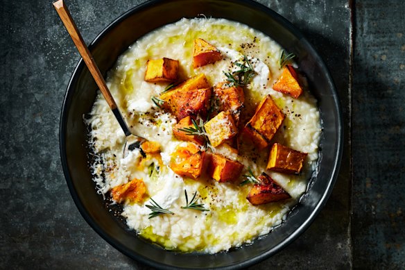 This warming vegetarian risotto is ideal for the transition to cooler weather, made with naturally sweet roasted pumpkin.