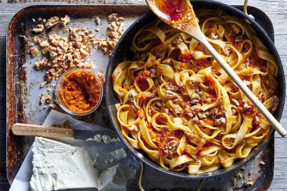 Romesco pasta with ricotta.