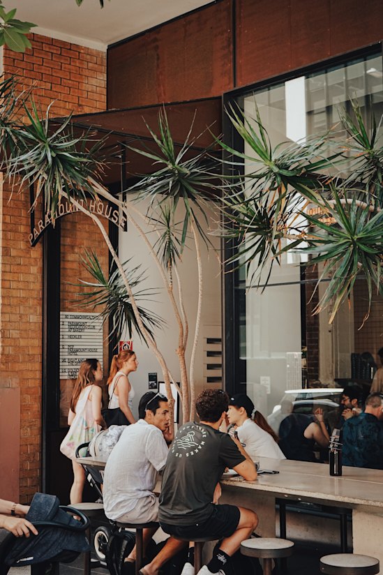 The cafe is on the ground floor of the Paramount House Hotel.