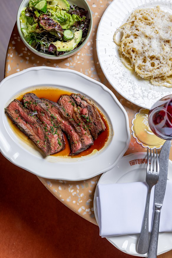 Wagyu rump with beef jus and chives. 