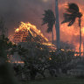 The hall of historic Waiola Church in Lahaina and nearby Lahaina Hongwanji Mission burn in Lahaina, Hawaii.