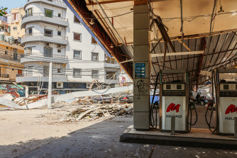 A petrol station destroyed in the August 4 explosion still lies in ruins.