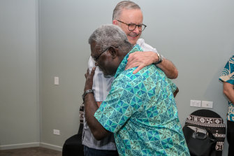 Solomon Islands Prime Minister Manasseh Sogavare’s greeting to Prime Minister Anthony Albanese: “How about a hug?”