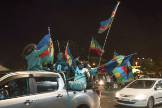 Pro-independence supporters in Noumea after the result showed a majority of voters chose for New Caledonia to remain part of France.
