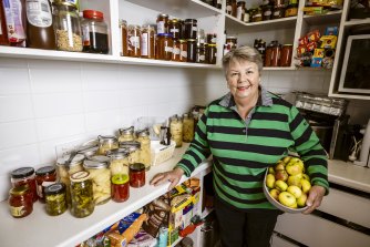 Mrs O’Keefe’s pantry is full of preserves made from fruit growing in her orchard.