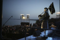 A crowd gathers for the dawn service at Anzac Cove, Gallipoli.