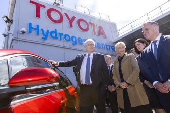 Prime Minister Scott Morrison visits the Toyota Hydrogen Centre in Altona today.