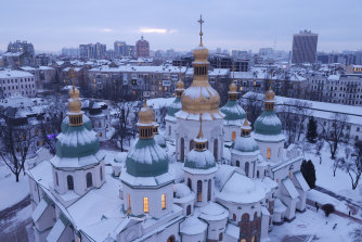 Snow sits atop Kyiv’s Saint Sophia Cathedral. Tens of thousands of Russian troops have amassed on Ukraine’s borders, causing international fears of a possible Russian military invasion while the ground stays frozen. 