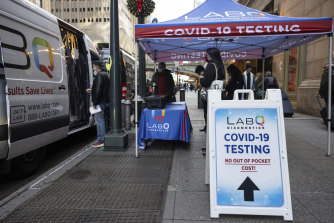The COVID-19 test tent is located near Grand Central Terminal in New York City. 