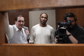 The HBO drama acknowledged the earlier documentary The Staircase by embedding filmmaker Jean-Xavier de Lestrade (Vincent Vermignon, centre) within the narrative.