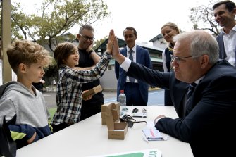 Prime Minister Scott Morrison visiting a Sydney school earlier today. 