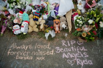Tributes left at Hillcrest Primary School following the death of five children in a jumping castle accident in December. 