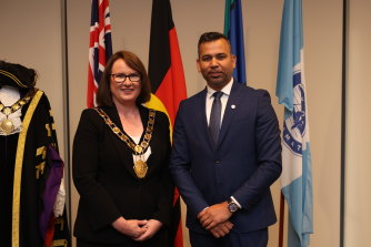 City of Parramatta councillors elected Donna Davis as lord mayor on Monday night. Her fellow Labor councillor, Sameer Pandey, is deputy lord mayor. 