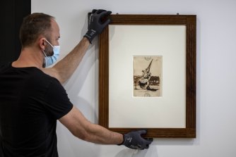 Small works, such as this Goya drawing being hung at the NGV, presented a particular challenge to the viewer.