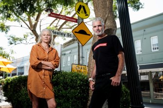 Councillor Nicola Grieve with former Socceroo Craig Foster, who said he was disappointed by the backlash to the signs.