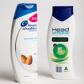 Head and Shoulders and Aldi's Head Strong shampoo.