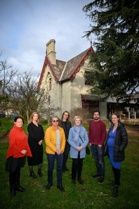 Tenants and writers who now face exclusion from Glenfern. From left: Melissa Manning, Anna Sublet, Rose Lang, Fiona Wood, Iola Mathews, Stephen Sholl and Isabel Robinson.