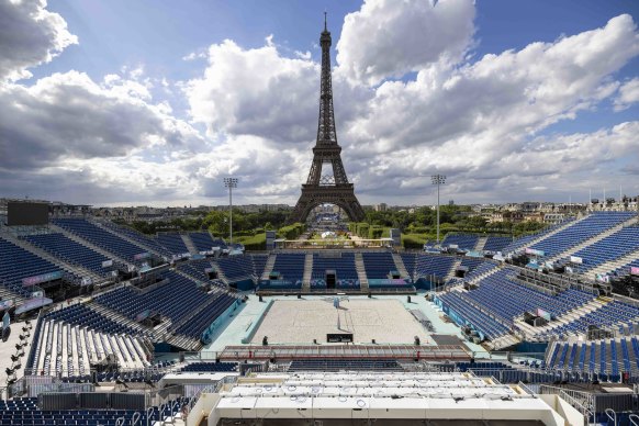 Eiffel Tower Stadium, where the beach volleyball will take place.