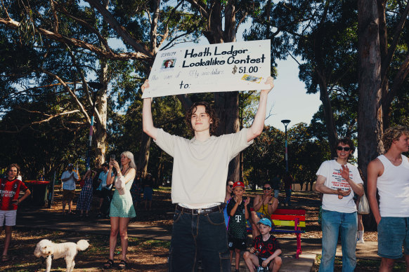 Heath Ledger lookalike contestant Jude Bailey receives first place at Camperdown Memorial Rest Park.