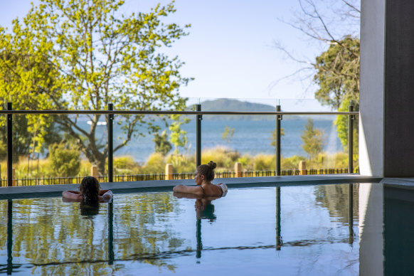 Wai Ariki Hot Springs and Spa in Rotorua, New Zealand has unobstructed views of Lake Rotorua.