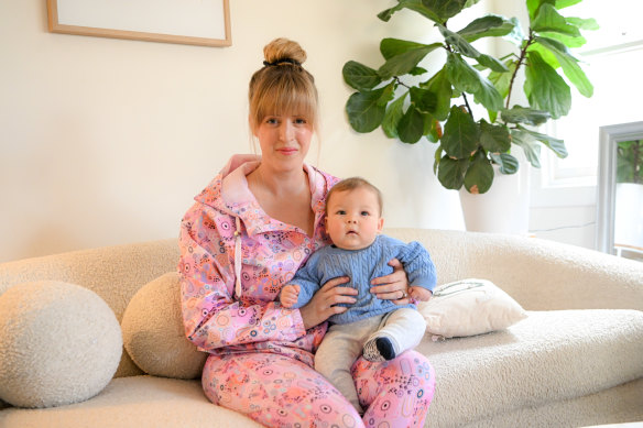 Jessica Villanueva (left) has returned to work just eight months after having Leonardo (right) in an attempt to beat the cost of living crisis.