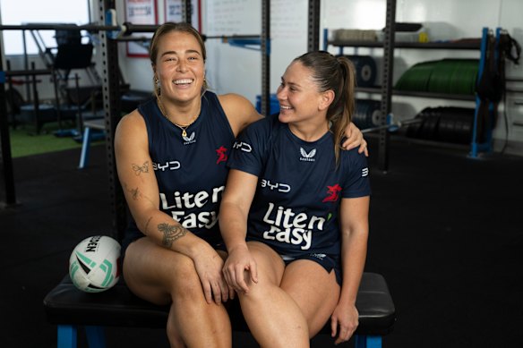 Roosters teammates Isabelle Kelly (left) and Keeley Davis (right) will both play their 50th NRLW game on Sunday.
