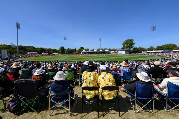 Fans at Hagley Oval. 