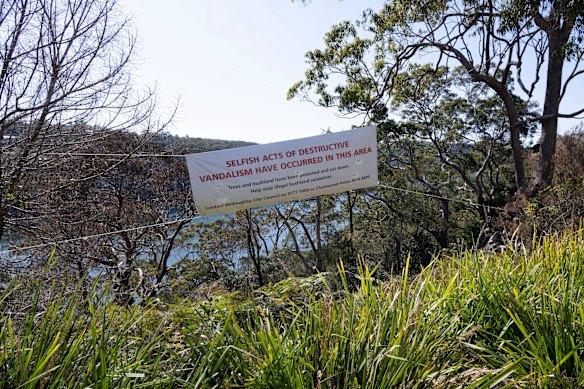 One of the banners hung by the council in response to the environmental vandalism.