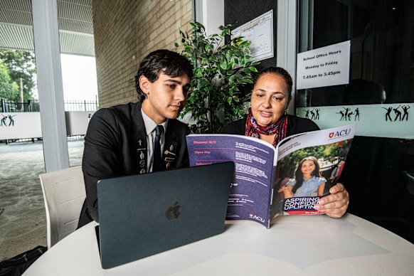 James Schofield with careers advisor Nashwa Karafotias at St Agnes Catholic High School in Rooty Hill.
