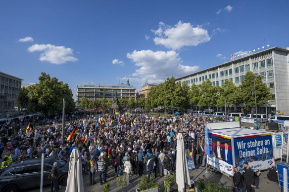 An AfD rally in Mannheim, Germany last week. The party has gained more seats in the European parliament.
