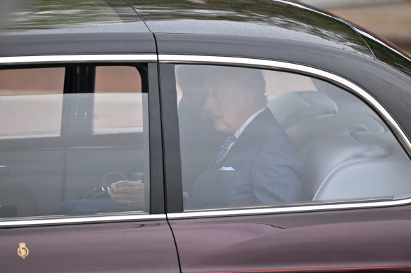 King Charles III arrives at Buckingham Palace ahead of the coronation.