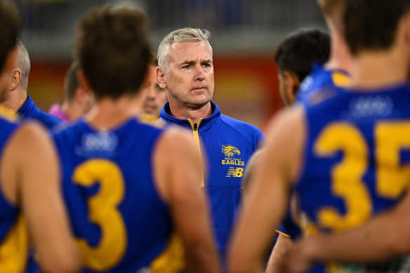 West Coast coach Adam Simpson might not be solely to blame for the Eagles’ woes as of late, but he may well be the first sacrificed to appease the footy gods.