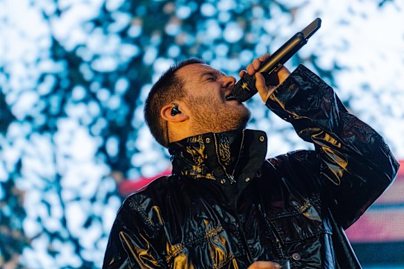 Mike Skinner performing at the St Kilda Foreshore. 
