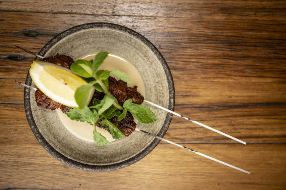 Lamb skewers served at Hello Auntie.