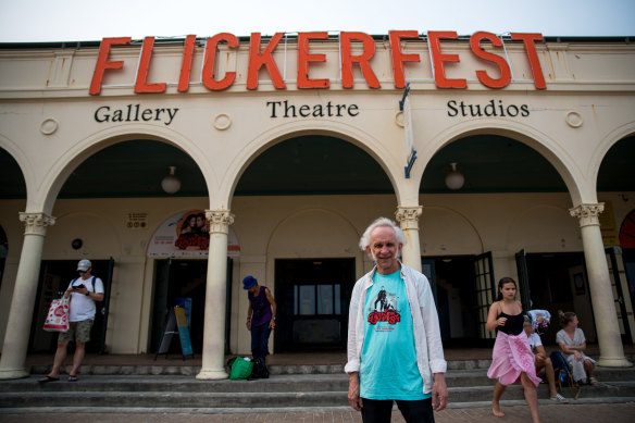 Flickerfest projectionist Alan Butterfield outside the Bondi Pavilion in Sydney.