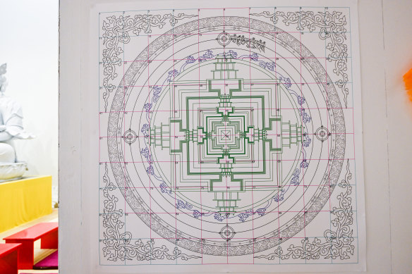 The design for the Kalachakra Mandala that will be fixed to the ceiling in Bendigo’s Great Stupa of Universal Compassion. 